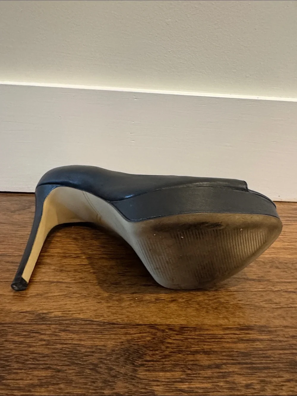 Enzo Angiolini Black Leather Peep-Toe Heels